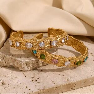 Colorful Gemstone Cuff Bracelet – 18K Gold Plated on Stainless Steel